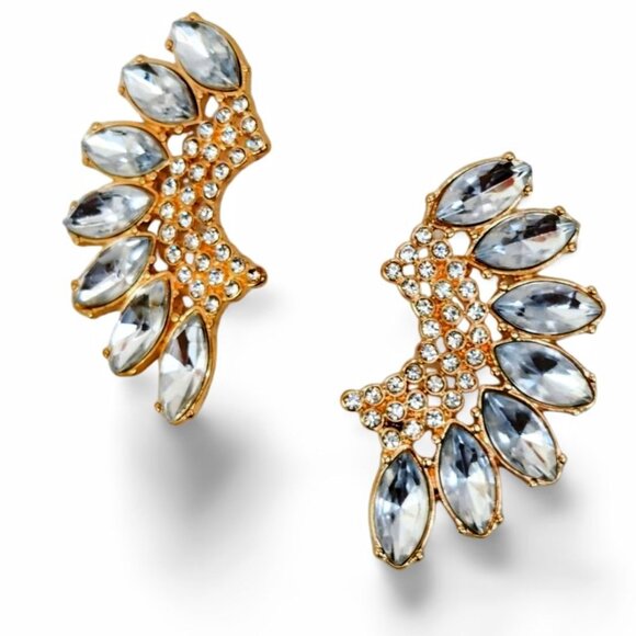 Gennaro 2” Wing Cluster Faceted Crystal Gold Tone Oversized Stud Earrings JW1526 - Picture 2 of 6